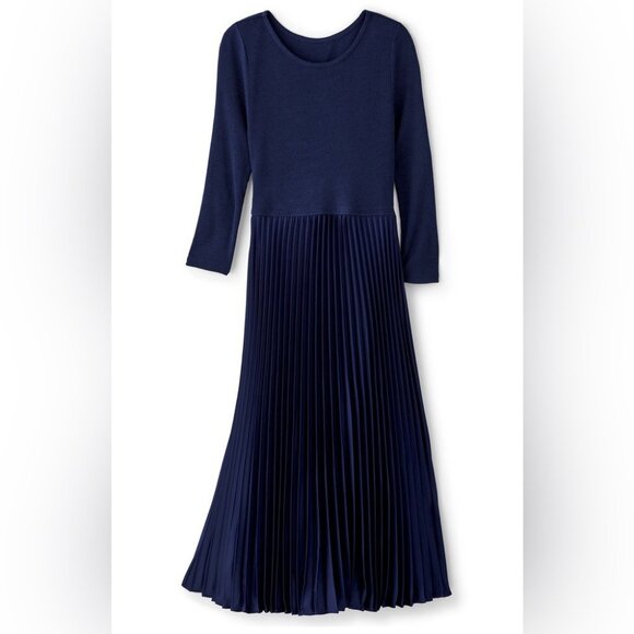 Soft surroundings Cassandra Dress Elegant Navy Pleated Midi Dress Large Casual - Picture 5 of 13
